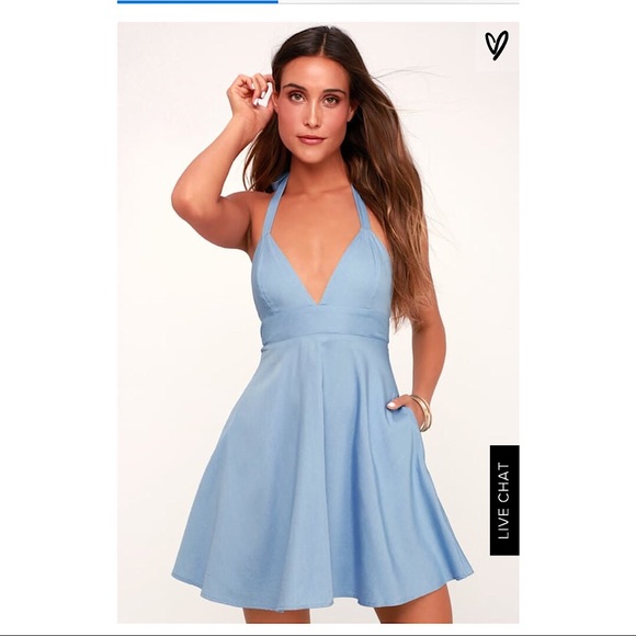 Lulus Dresses & Skirts - Lulu’s I’m smitten blue chambray halter dress